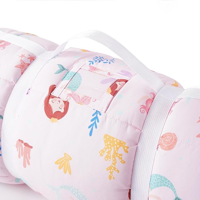 Bunnikins & Clover Toddler Nap Mat with Removable Pillow, Nap Mats for Preschool, Easy Clean Toddler Nap Pad for Kindergarten, Kids Sleeping Bag for Travel Camping