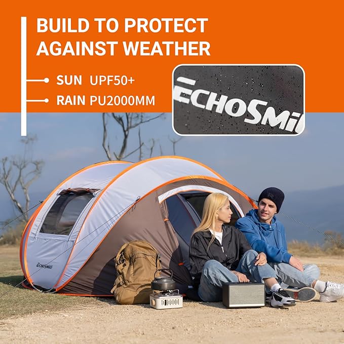 EchoSmile Instant Pop Up Camping Tent, 2/4/6 Person, Easy Setup Tent, Water Resistant Dome, Portable with Carry Bag