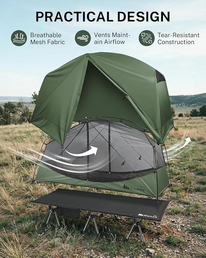 Gonex Camping Tent Cot for Adults, 1-Person Off-Ground Folding Portable Easy Set-up Tent Cot Combo for Hiking, Backpacking, Car & Motorcycle Camping(31.5" W X 78.7" L)-Army Green