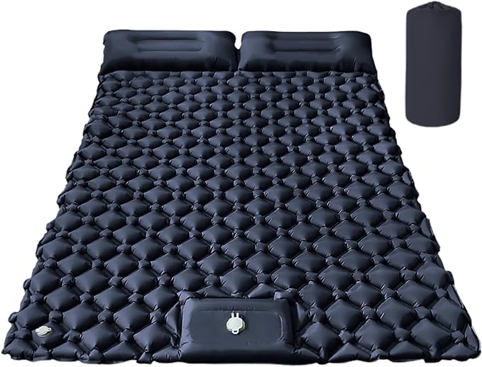Inflatable Travel Mat with Built-in Pillow - Double Sleeping Pad, Compact Lightweight Gear for Camping Hiking Trekking Tent Backpacking Outdoor Adventures Rest Comfort Air Cushion