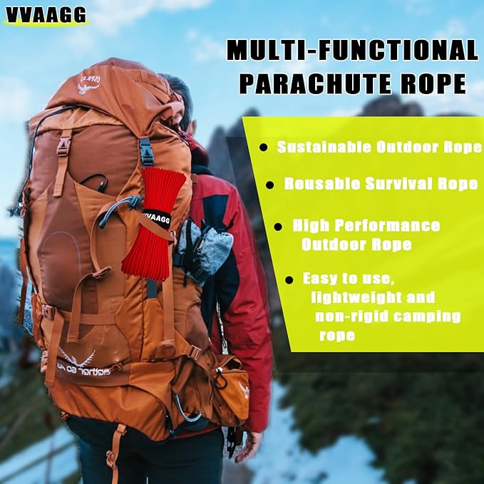VVAAGG 1000 Red Paracord100FT Utility Parachute Cord 4mm Nylon String12 Strand Nylon Camping Rope, Tent Rope, Clothsline Rope for Survival & Camping Gear