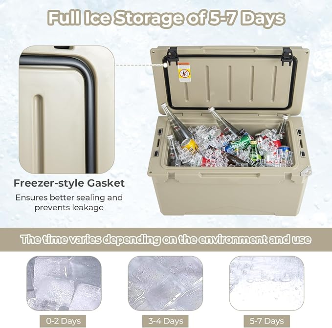 Goplus Hard Cooler, Insulated Ice Chest w/Portable Handles, Cup Holders, Ruler, Bottle Opener, 6 Day Ice Retention for Drink, Beverage, Camping, Fishing, Beach
