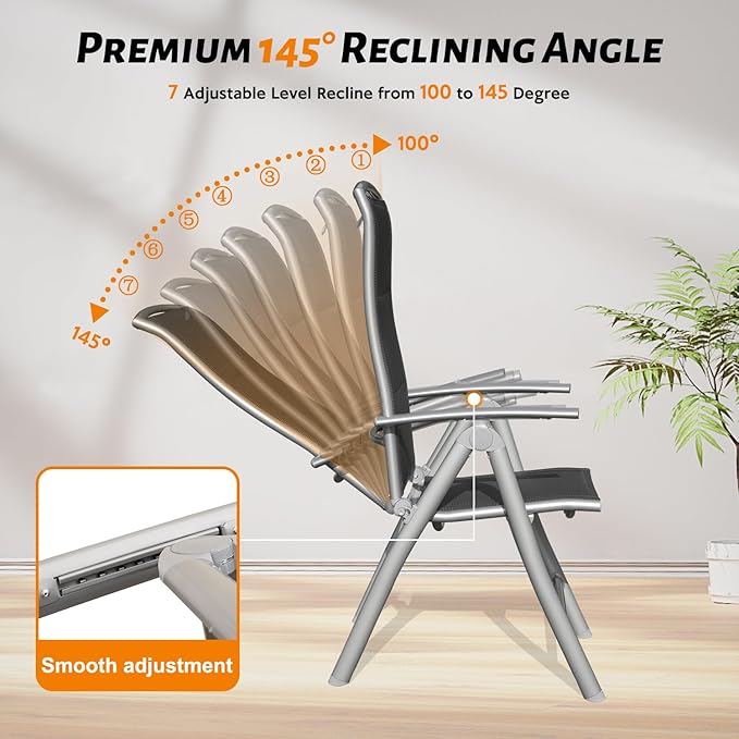 Domi Patio 2-Pack Folding Lounge Chairs - Adjustable Reclining Outdoor Chairs with Aluminum Frame & Padded Seat for Patio, Pool, Beach, Camping