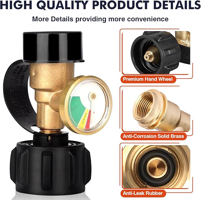 Llamaviva 2 PCS Propane Tank Gauge with Leak Detector - Universal Level Indicator for 5-40lb Tanks, Camping Stoves, BBQ Grills, Heater, QCC1/Type 1 Connection (2-Pack)