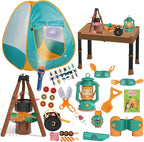 Kids Camping Set 50pcs with Folding Storage Table/Tent & Children’s Projector Flashlight- Outdoor Campfire Toy Set for Toddlers Kids - Pretend Play Camp Gear Tools for Birthday Christmas