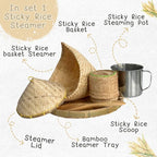 6-Piece Mini Sticky Rice Steamer Set - Bamboo Basket & Thai Rice Cooker, Portable for Camping