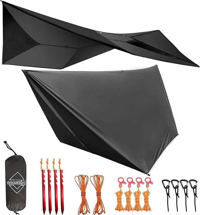 Onewind 11×10 ft Hammock Tarp, Lightweight Silnylon Hammock Rain Fly, 4000mm Waterproof 4-Season Multiple Shelter Solution Camping Tarp Tent with Complete Accessories, Dark Grey