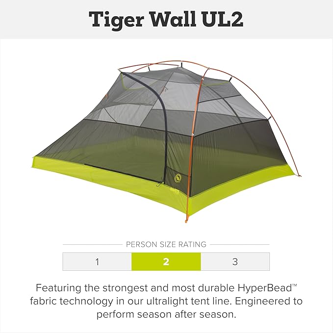 Big Agnes Tiger Wall UL - Ultralight Backpacking Tent, 3-Season Semi-Freestanding Side-Entry Shelter for Camping & Backpacking -1, 2, & 3 Person