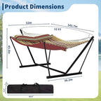 2 Person Double Hammock with Adjustable Steel Stand & Pillow, Heavy Duty Portable Outdoor Hammock Set, MAX 450 LBS Weight Capacity for Patio, Garden, Beach, Backyard