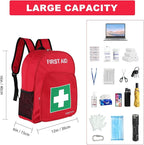First Aid Backpack Empty, Red Waterproof Emergency Backpack, Portable Large Capacity Empty Medical First Aid Bag for Car Home Office Outdoor Travel Hiking Camping
