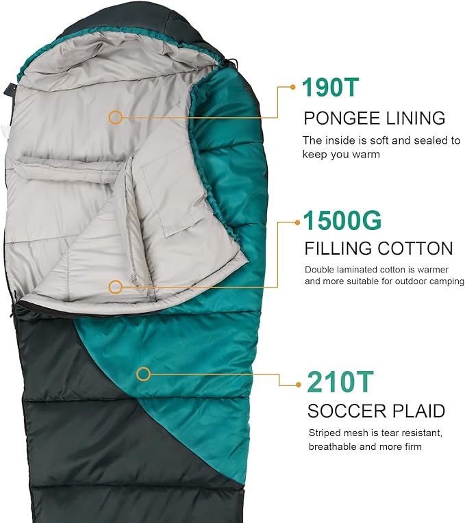 Northroad Mummy Sleeping Bag 14-59 ℉, 3-4 Season Warm & Cool Weather, Summer Spring Fall Lightweight Washable Sleeping Bag for Outdoor Camping Hiking Travel Hunting