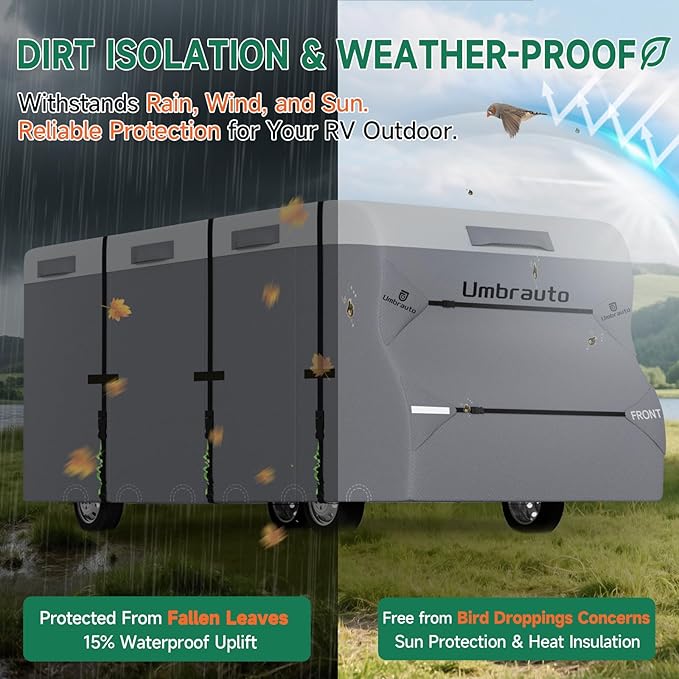 Umbrauto RV Cover Class C Upgraded 7 Layers Anti-UV Top Panel Motorhome Cover Windproof Camper Cover for 26' to 29' Motorhome with 3Pcs Extra Straps, Adhesive Repair Patches, 6 Gutter Covers