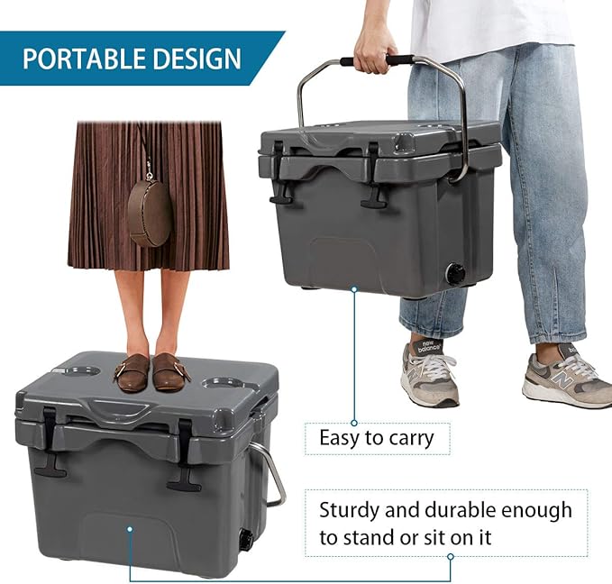 Goplus 16 Quart Cooler, 24-Can Capacity Ice Chest with 2 Cup Holders, 3-5 Days Ice Retention, Portable Insulated Ice Box for Camping, Fishing Outdoor Activities