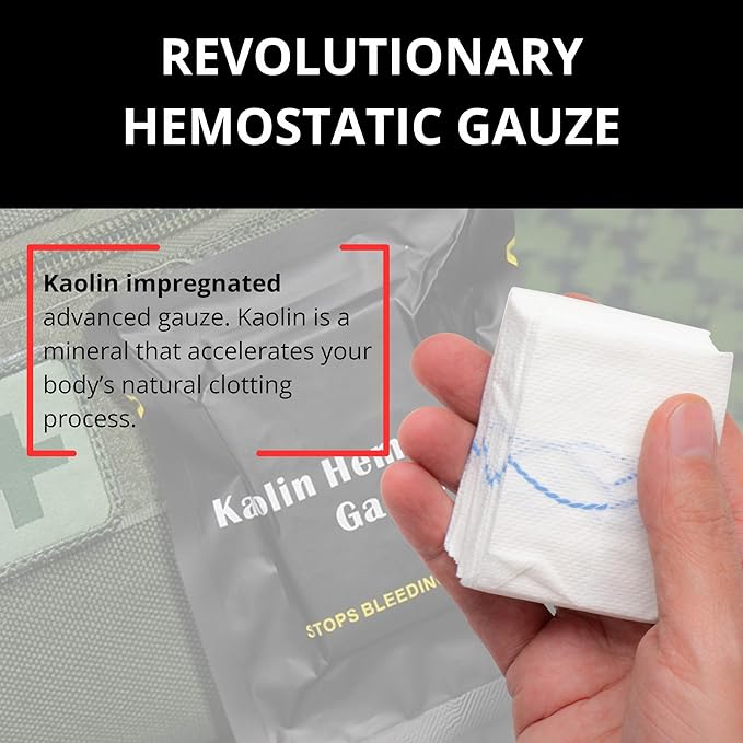 First Aid Advanced Quick Clot Combat Gauze - Flexible Hemostatic Gauze - to Stop The Bleed kit Faster Wound Packing with Quick Clotting Medical Gauze - Survival Kit Supplies - 3" x 12.5'