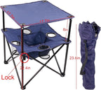 Portable Folding Camping Table with Cup Holders – Lightweight & Compact 2-Tier Outdoor Table with Storage, Ideal for Card Games, Snacks, Picnic, Tailgating & Camping (Navy Blue)