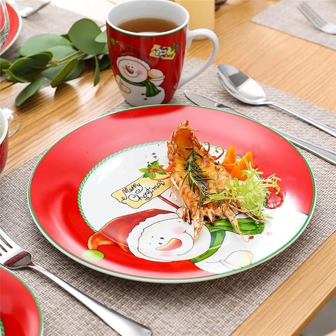GaRcan Sudemota Dinner Plate Christmas Snowman 16/32-Piece Porcelain Dinner Tableware Set with Dinner Dessert Plate,Bowl,Mug Service for 4/8 Person/a/32-Piece
