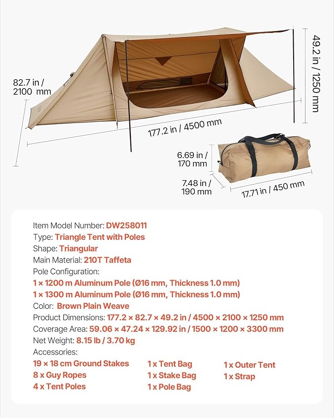 Portable Hot Tent with Stove Jack, Lightweight 4 Season Waterproof Shelter for 2 People, Ideal for Hiking, Backpacking & Winter Camping