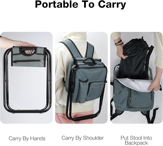 Portable Backpack Stool Cooler Chair for Adults Heavy Duty 350lbs, Lightweight Folding Detachable Large Camping Seat Backpack Cooler Chair for Fishing Hunting Travel