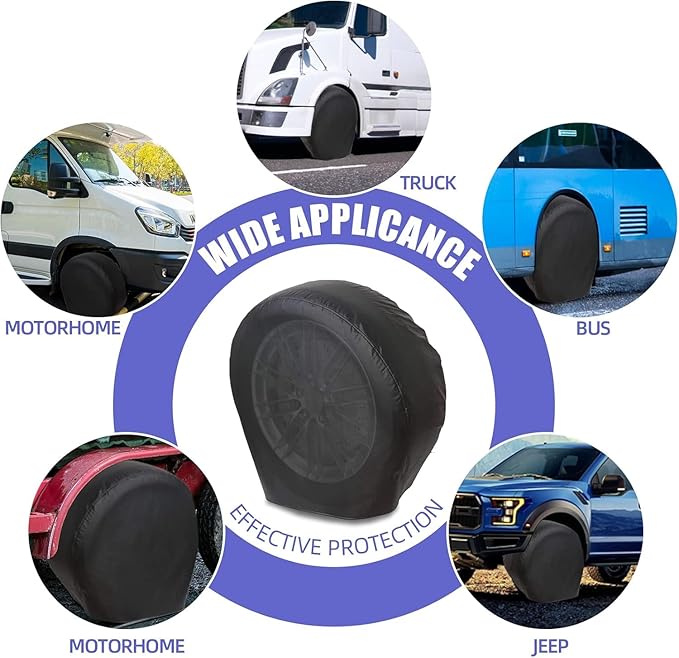 Rough Vinyl Tire Covers 4 Pack, Waterproof Wheel Protectors with Lining for RV, Travel Trailer, Camper, Motorhome, SUV, Car, Truck, Boat Trailer (Black, XXXL - Fits Tire Diameters 40''-42'')