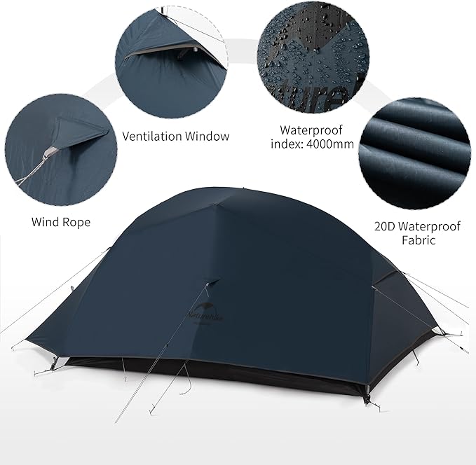Naturehike Cloud Up 3 Person Backpacking Tent with Footprint - 3 Season Free Standing Lightweight 3 Person Camping Tent | with Footprint, Free Standing, Dome, Camping, Hiking, Waterproof