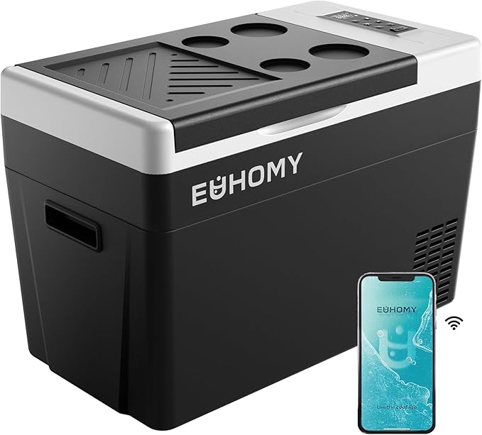 EUHOMY 12 Volt Refrigerator, 31QT(29L) Compressor Electric Cooler APP Control, Car Fridge -4℉~68℉, Portable Refrigerator 12/24V DC 100-240V AC, Portable Freezer for Camping, Travel, Boat