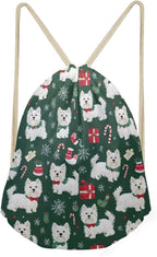 Upetstory Christmas Westie Drawstring Backpack Portable Draw String Bag Lightweight Cinch Sackpack Gymnastics Beach Storage Pouch for Adults Kids Travel Beach Swim Dance Yoga