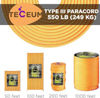 TECEUM 5/32" Paracord Rope 1000 – 1000ft / 200ft / 100ft / 50ft – Tactical Parachute Cord 4mm – 45+ Colors – Nylon String for Survival & Camping Gear – Stripe Cord for Survival – Utility Rope