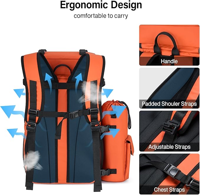 Hanke Backpack Cooler, 40 Cans Soft Leak Proof Picnic Backpack, Portable 2 Insulated Compartments Cooler Backpack Water Resistant for Lunch Beach Travel Camping Picnic Hiking,Orange