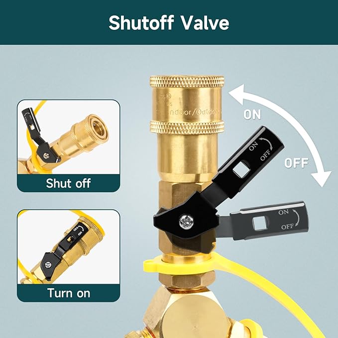 GASPRO 1/4" RV Propane Quick Connect Y Splitter Adapter with Shutoff Valve for RV, Camping Stoves, BBQ Grills, Gas Burners and More, 2 Way 1/4" Propane Rv Hose Splitter