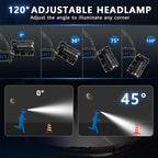 LED Headlamp Rechargeable, 2000 Lumens Super Bright Head Lamp, 5 Modes & 120°Adjustable & IPX7 Waterproof USB Rechargeable Headlight for Outdoor Camping, Running, Cycling, Climbing