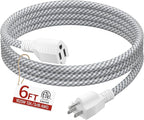16/3 Braided Extension Cord 6 FT, Braided Extension Cord Flexible & Durable, Indoor 3 Prong Power Cable, Suitable for Home and Office, 13 Amp 1625 Watt 125VAC 16AWG, ETL Listed