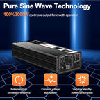 3000W Pure Sine Wave Power Inverter with Bluetooth, 6000W Surge, 12V DC(Range 10V-15V) to 120V AC Converter for Camping, RV, Truck & Home Backup