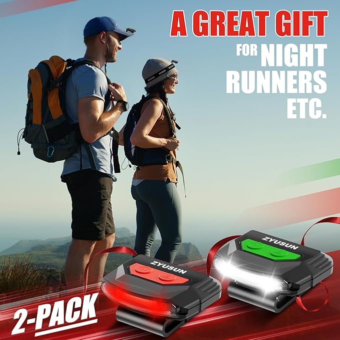 2-Pack Rechargeable Cap Light,Portable headlamps,Clip on Hat with Motion Sensor,Lightweight IPX4 Waterproof,White/Red/Green Night Vision LED Lights for Hunting Fishing Camping Hiking Cycling