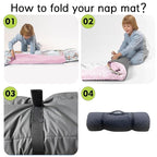 Custom Toddler Nap Mat for Preschool, Personalized Name Kids Sleeping Bag with Animals Parrern for Daycare, Roll Up Sleeping Mat with Removable Pillow and Soft Dot Minky Blanke for Girls Camping