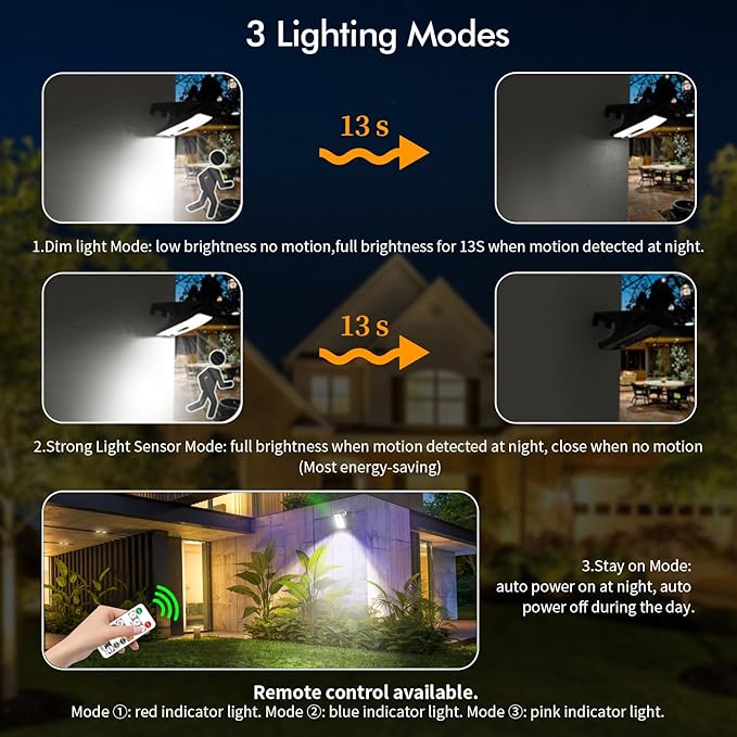 Clip On Solar Motion Lights Outdoor Waterproof, 800LM, 70 LED, 3 Color Temperature, USB & Remote Control, 2 Pack Portable Solar Powered Light Outside for Gutters Fence Garage Camping