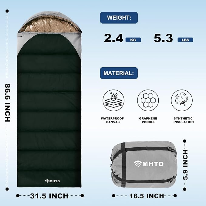 Winter Cold Weather Sleeping Bag for Adults 0 Degree,Cotton Canvas with YKK Zipper Compact Backpacking Mummy Camping Sleeping Bag