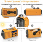 Emergency Radio with NOAA Weather Alert, 5000mAh Solar Hand Crank Portable AM/FM Shortwave Radio, Rechargeable Battery Powered, USB Charger, Flashlight, SOS Alarm for Home Outdoor Survival