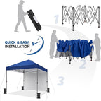 Yaheetech 10x10 Pop up Canopy Tent w/1 Sidewall, Instant Commercial 150D Silver Coated Fabric Outdoor Instant Tent w/Wheeled Bag, 4 Sandbags, 8 Stakes & 4 Ropes for Parties, Camping, Beach, Navy Blue