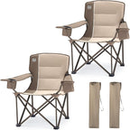 TIMBER RIDGE Oversized Folding Camping Chair for Adults, Support 550 LBS Heavy Duty with Cup Holder Side Pocket for Camp, Lawn, Picnic, Tan, 2 Pack