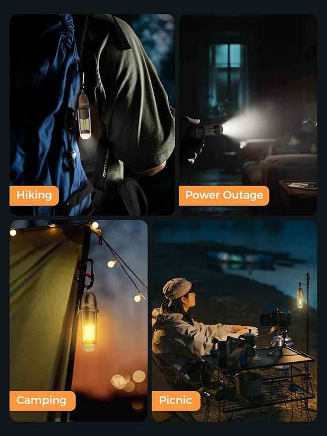 Smiling Shark Camping Ambient Lighting, XPE LED Small Tent Light with Lanyard Rechargable IPX4 Waterproof White & Warm Light Mode Wearable Portable Camping Lantern for Outdoor Hiking Emergency Picnic
