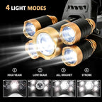 USB Rechargeable Headlamp 12000 Lumen Ultra Bright LED Work Headlight, 4 Modes Waterproof Head Lamp Best Headlamps for Adults, Camping, Outdoors & Hard Hat Work Zoomable Headlight (Gold)