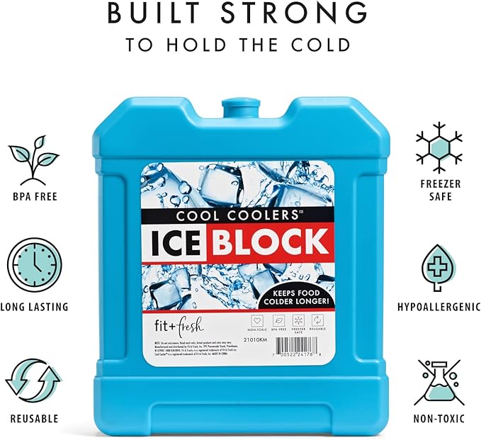 Cool Coolers by Fit + Fresh, XL Cooler Ice Block, Large and Powerful Ice Pack, Perfect for Insulated Cooler, Beach Bag, Backpack Cooler & Travel, 1PK, Blue