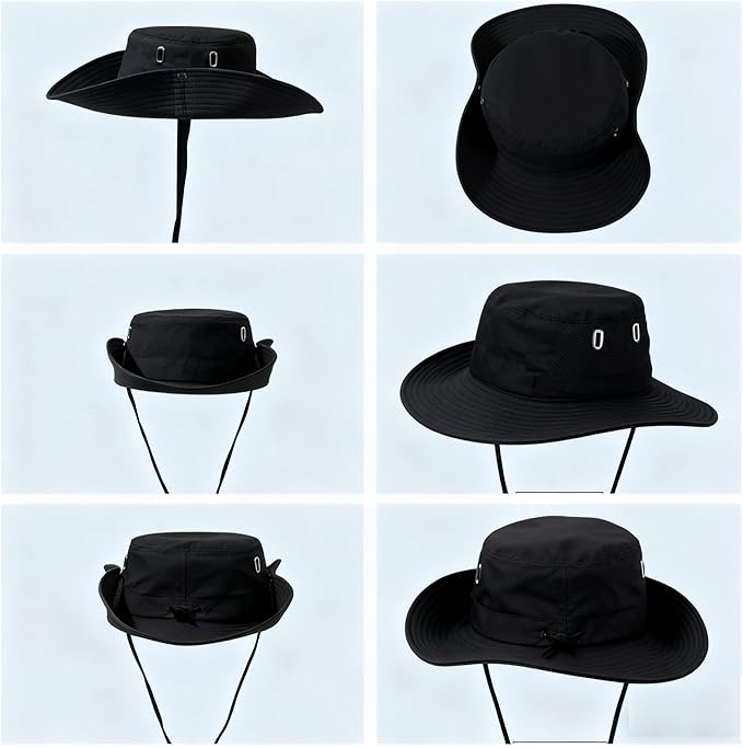 16L Foldable Backpack & Bucket Hat 2 In 1 Combo, Lightweight packable Travel Set, Compact Daypack with Sun Hat (Black)