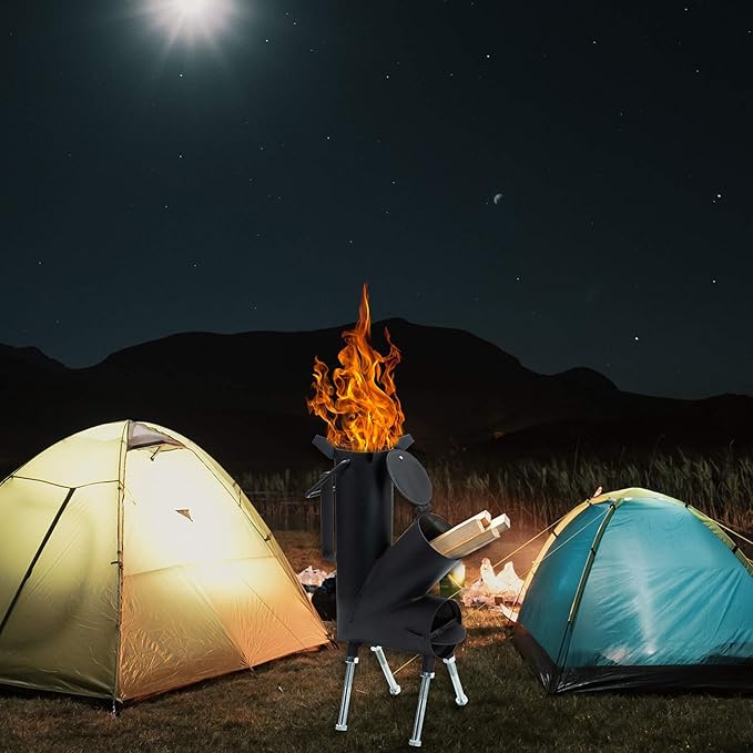 ROCKET STOVE is the perfect wood stove. A portable wood-burning camping stove with a fire poker. For camping gear & survival gear, backyard cooking. Camping grill, outdoor events. (Elite)