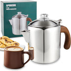 Coffee Percolator Stainless Steel Coffee Maker with Fireproof Solid Wood Handle & Tough Glass Clear Brew Progress Knob Camping Coffee Pot Using on any Stovetop NO Aluminum NO Plastic (6 Cup)