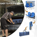 BESTHLS Double Canopy Camping Chair with Shade Folding Loveseat Chairs with Cup Holder Cooler Bag Organize Pouch for Camp Beach Sports Lawn Patio Outside (Blue)
