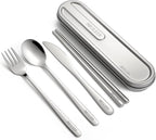 Travel cutlery set, 18/8 stainless steel cutlery, Reusable utensils set with case, Portable Silverware Lunch Box for Camping and Office-Stainless steel