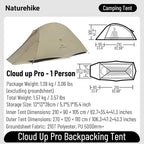 Naturehike Cloud up Pro Camping Tent, 1/2/3 Person Ultralight Tents, 3 Season Backpacking Tent, Waterproof for One Man, Self-Standing Easy Setup for Cycling, Outdoor Camp
