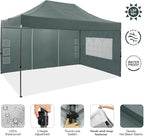 COBIZI 10x15 Pop Up Canopy with 4 Sidewall,Heavy Duty Canopy UPF 50+ All Season Wind Waterproof Commercial Outdoor Wedding Party Tents for Parties Gazebo with Carry Bag(10 x 15 ft Gray)