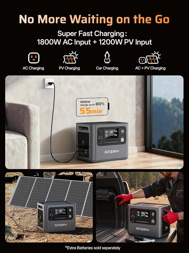 AFERIY P280 Portable Power Station 2800W (Peak 5600W),2048Wh LiFePO4 Battery,Expandable to 10kWh,0-80% Charge in 38 Min,UPS Solar Generator for Home Use,Power Outages,Camping,and RVs